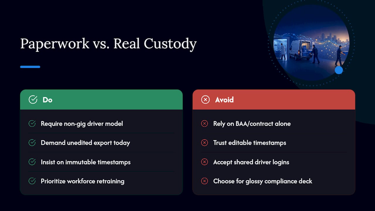 Diagram comparing documented custody control against surface level compliance