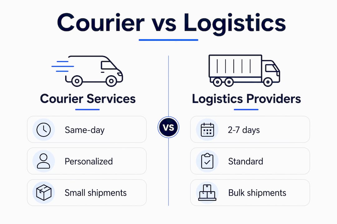 Infographic comparing courier services with freight and parcel logistics providers